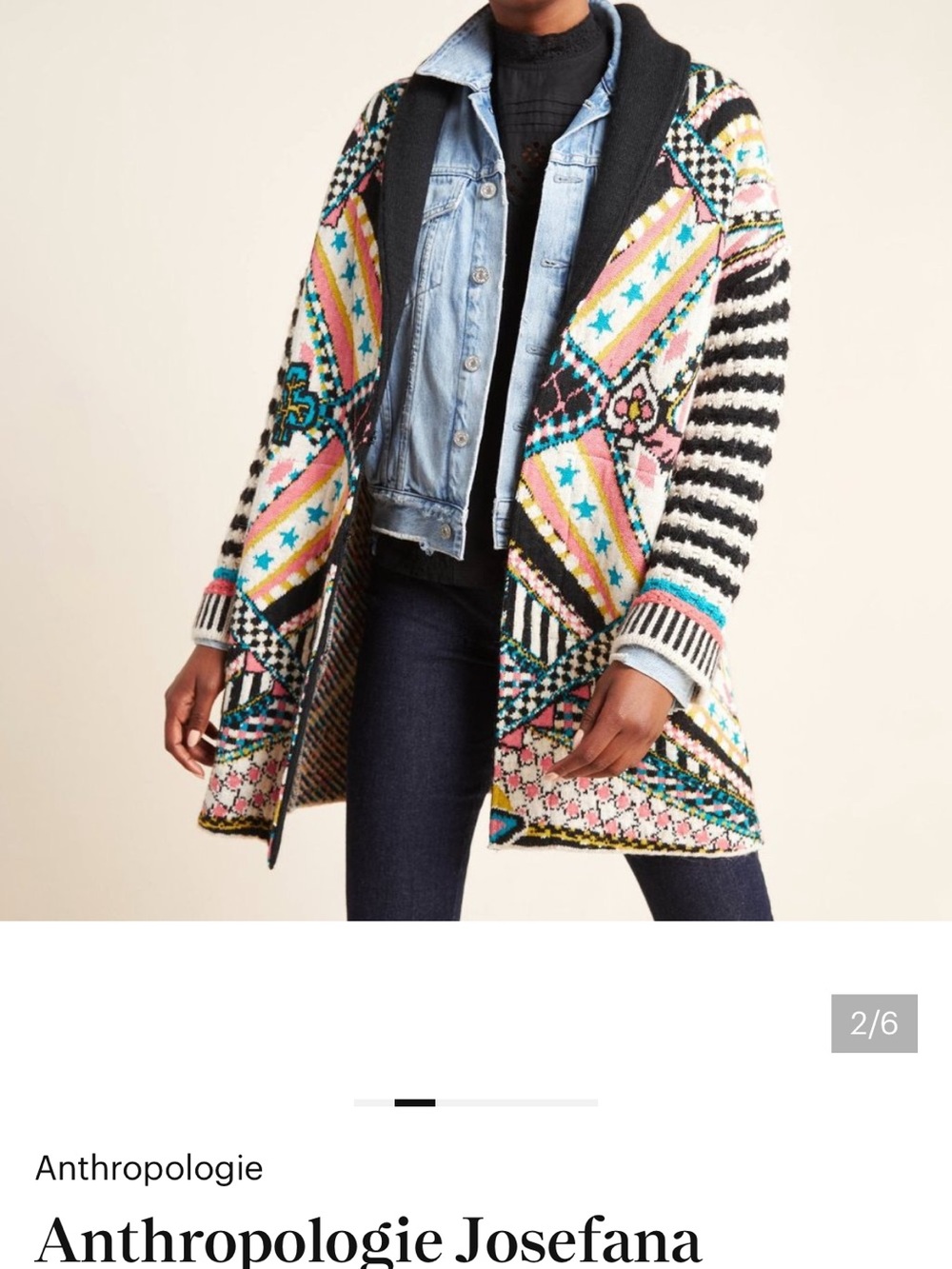 Anthropologie Aldomartins Alpaca Wool Sweater Coat Geometric Intarsia Cardigan